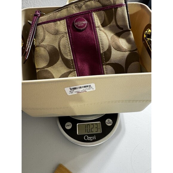 Coach Signature Stripe Shoulder Bag Crossbody Swingpack Berry - Picture 12 of 12